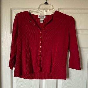 August Silk Red Button-Up Ribbed Top